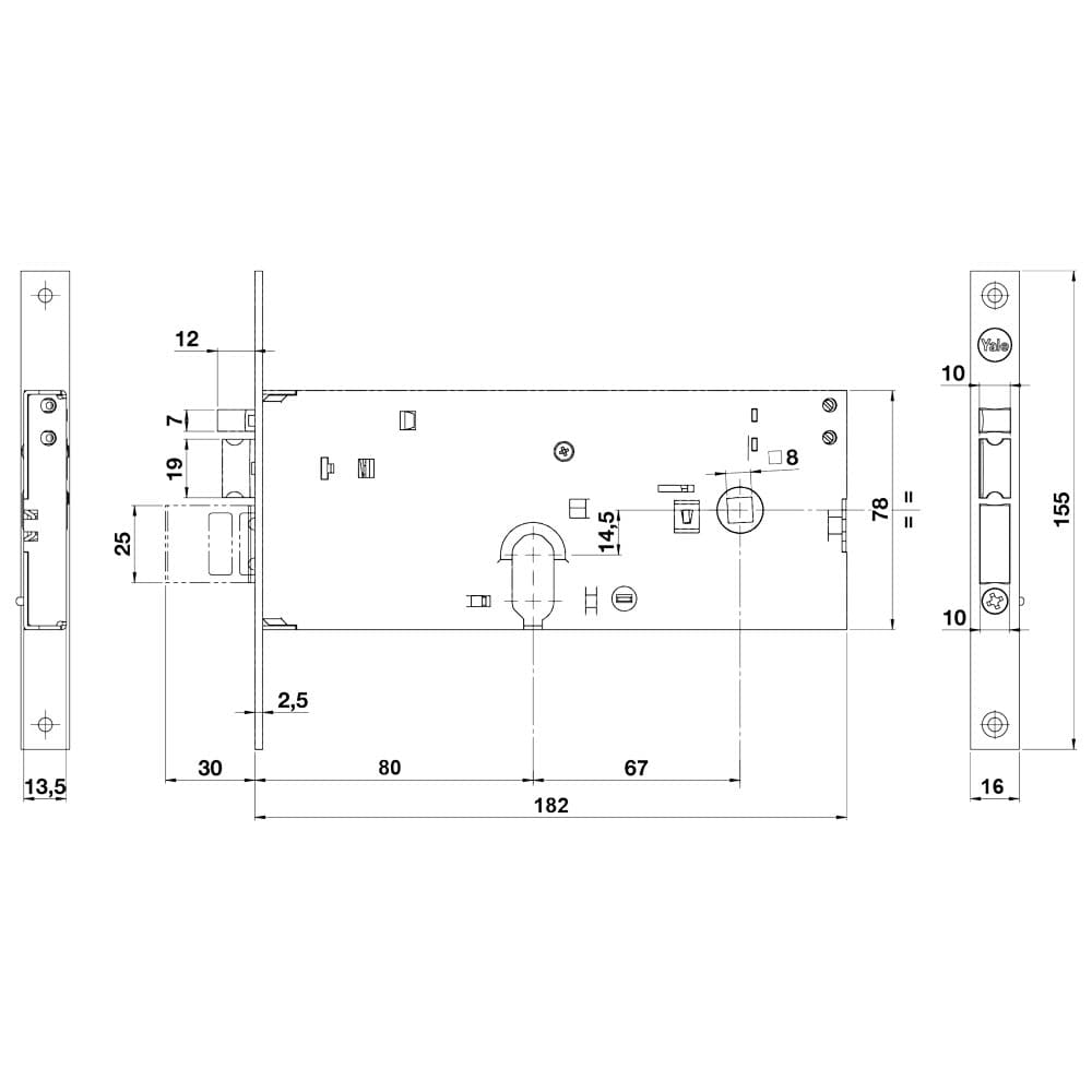 SERRATURA ELETTRICA DA FASCIA 852 E80-3 mand.fr.16/int.67 mm.