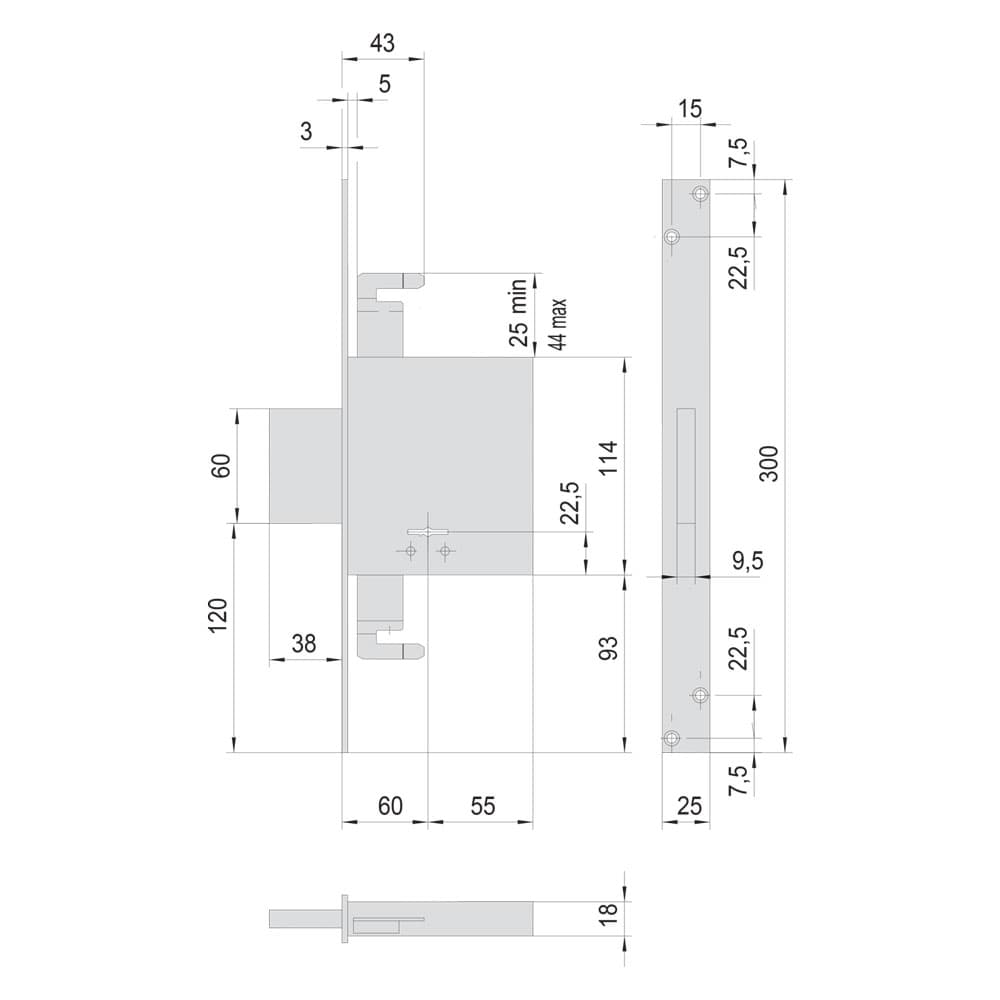 SERRATURA A DOPPIA MAPPA DA INFILARE PER LEGNO ART. 57015 E 60