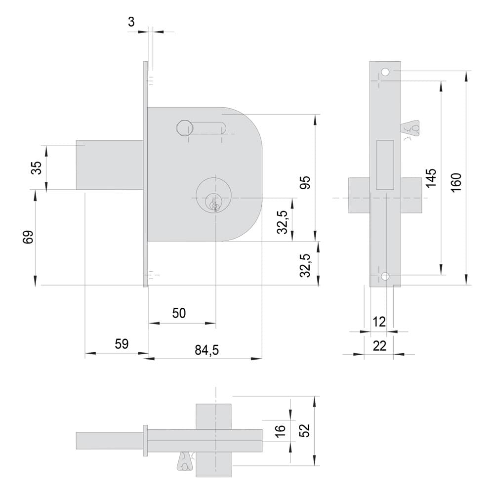 SERRATURA DA INFILARE PER FERRO ART. 42030 E50 - 1 mandata (2 PZ)