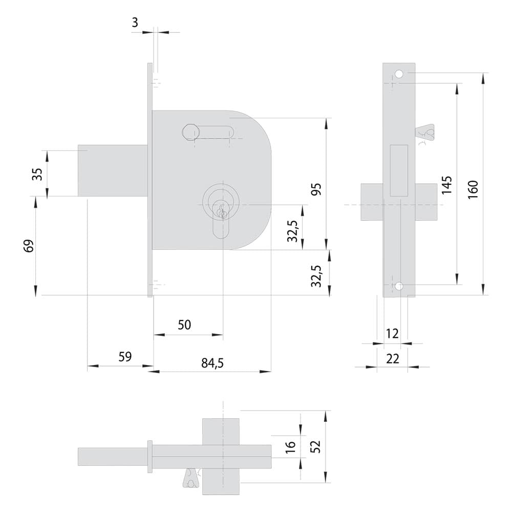 SERRATURA DA INFILARE PER FERRO ART. 42032 E50 - 1 mandata (2 PZ)