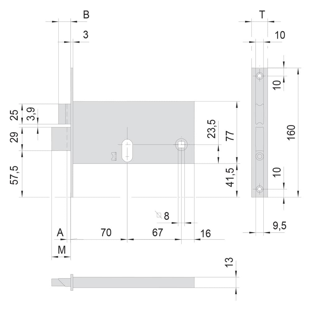 SERRATURA DA INFILARE PER FASCIA PER ALLUMINIO ART. 44460 E70