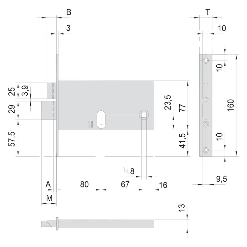 SERRATURA DA INFILARE PER FASCIA PER ALLUMINIO ART. 44460 E80