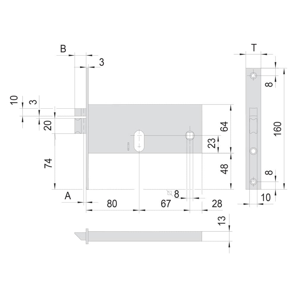 SERRATURA ELETTRICA DA INFILARE PER ALLUMINIO ART. 14510 E80 front.mm 16 / inter.mm 67