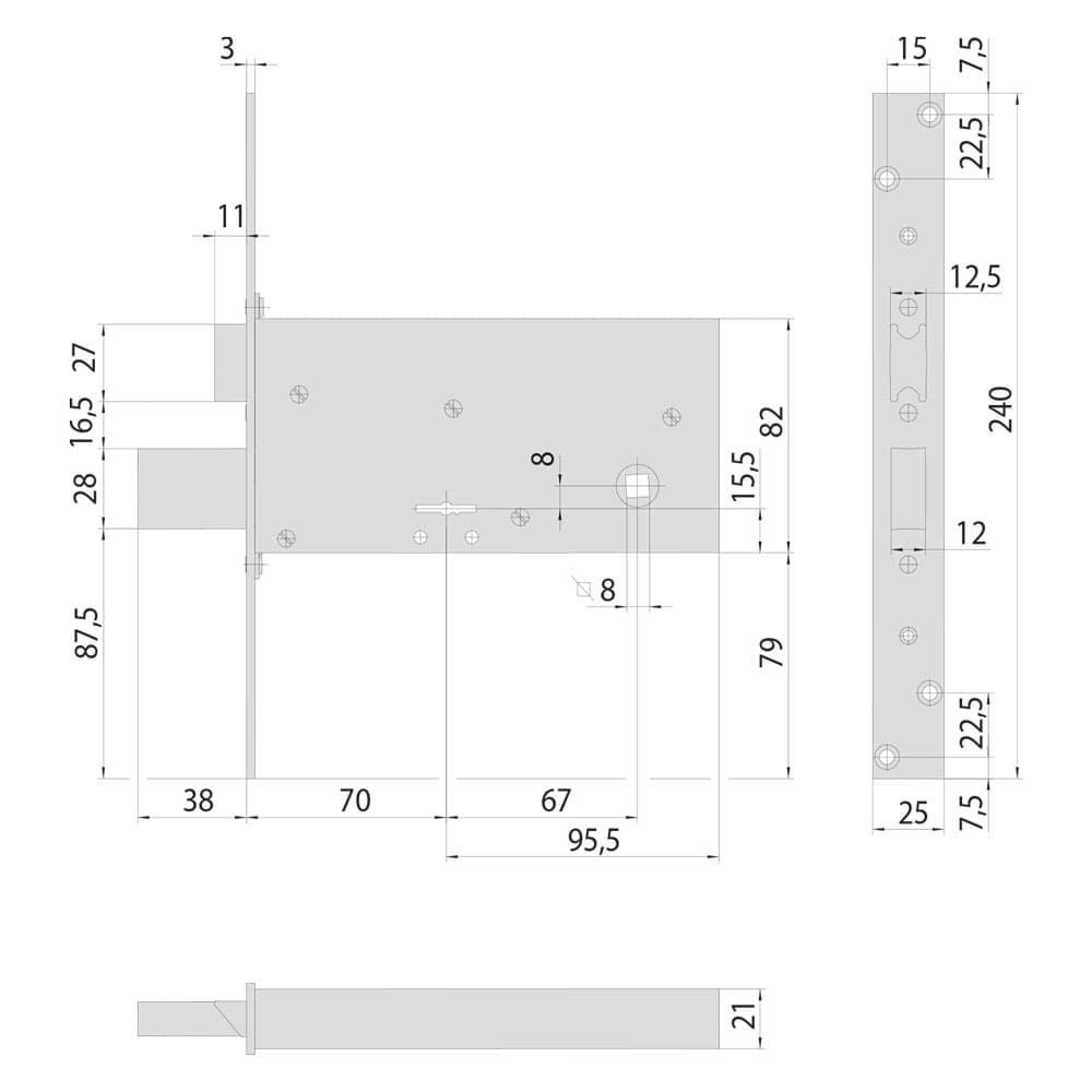 SERRATURA A DOPPIA MAPPA DA INFILARE PER FASCIA PER FERRO ART. 57313 E 70