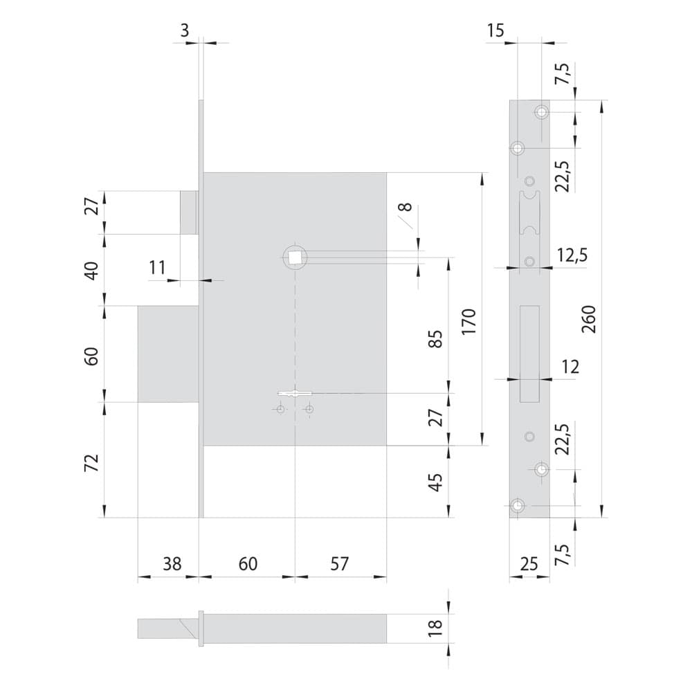 SERRATURA A DOPPIA MAPPA DA INFILARE PER LEGNO ART. 57250 E 60