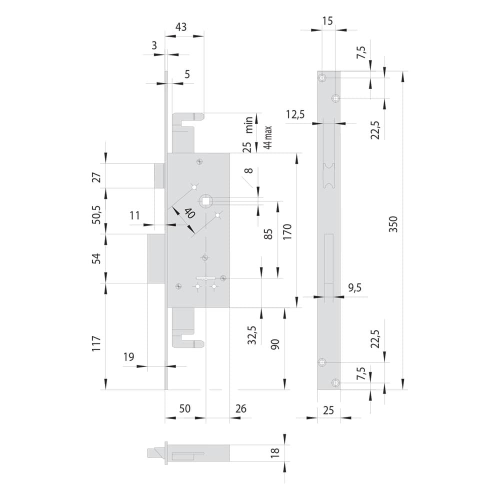 SERRATURA A DOPPIA MAPPA DA INFILARE PER FASCIA PER LEGNO ART. 57215 E 50