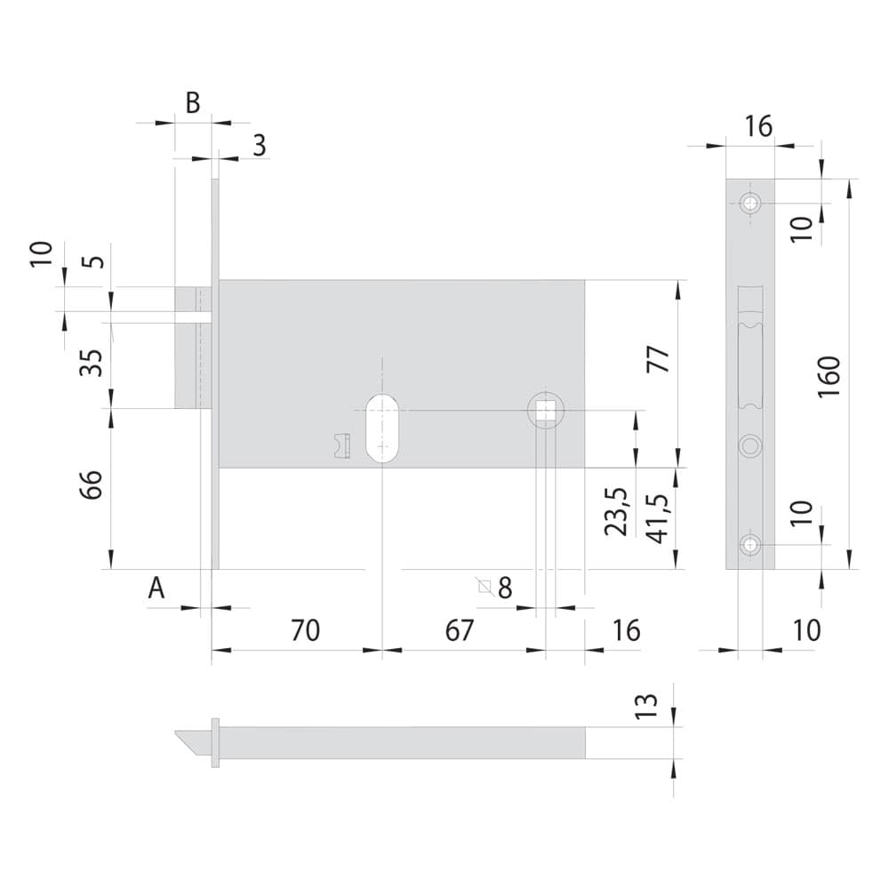 SERRATURA ELETTRICA DA INFILARE PER ALLUMINIO ART. 14450/14451 14450 E70 fr.mm 16/int.mm 67