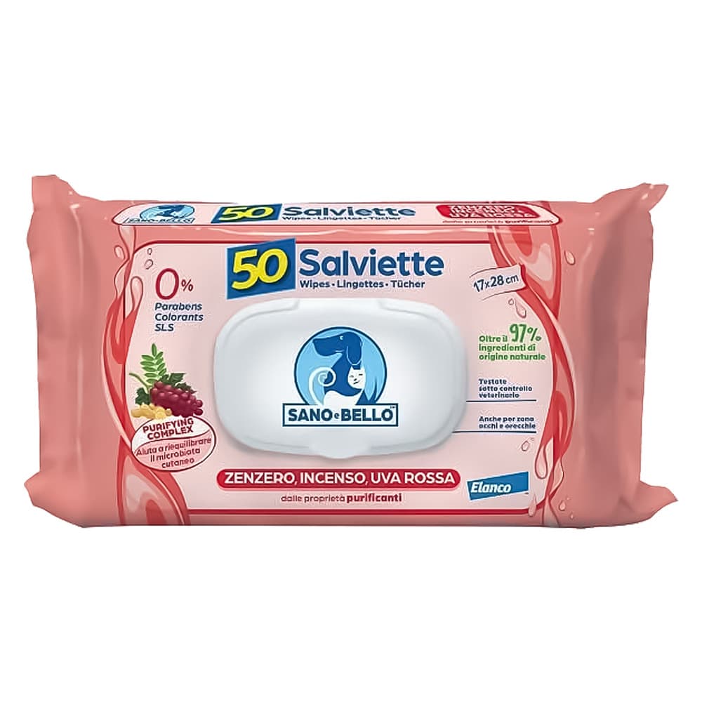 SALVIETTE DETERGENTI 'SANO E BELLO' profumazione zenzero, incenso e uva rossa