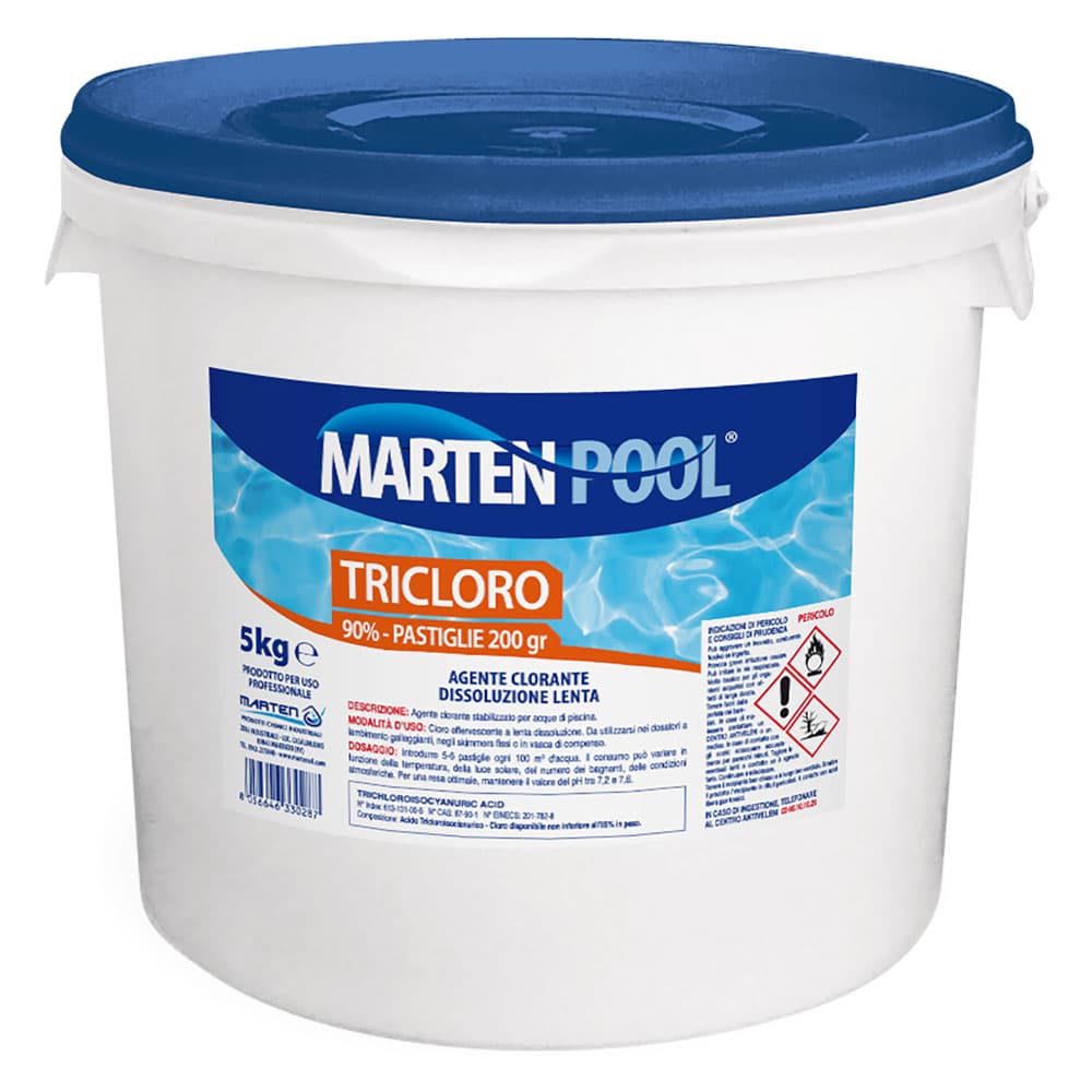 TRICLORO IN PASTIGLIE A LENTO DISSOLVIMENTO Kg. 5 - pastiglie da 200 grammi