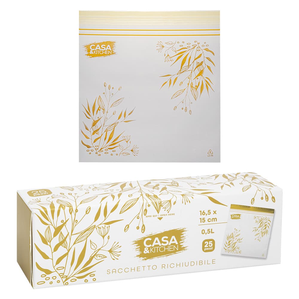 SACCHETTI PER ALIMENTI RICHIUDIBILI motivo ocra - cm 16,5 x 15 - pz 25