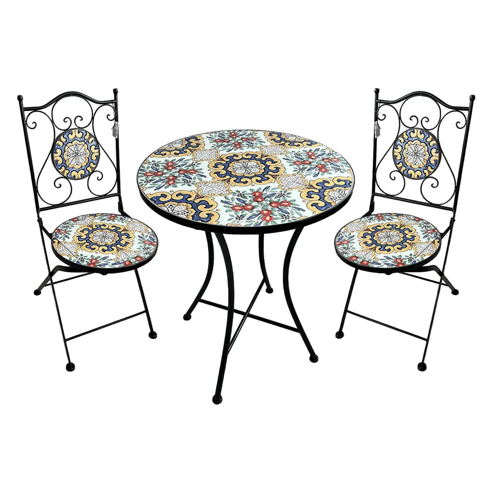 SET TAVOLO MOSAICO DA ESTERNO 'FIORARTE' Ø cm 60 x h.75 (tavolo) - cm 38 x h. 46-92 (sedie)
