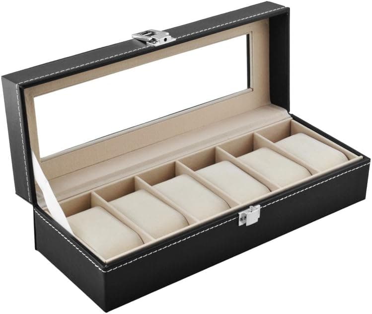 Custodia Cofanetto Porta Orologi 6 Posti Vetrina Espositore Scatola In Eco Pelle