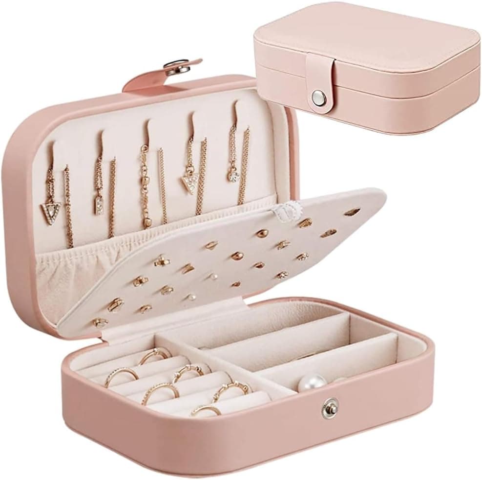 Cofanetto Organizer Portagioie Da Viaggio A 10 Scomparti Per Gioielli Donna Rosa